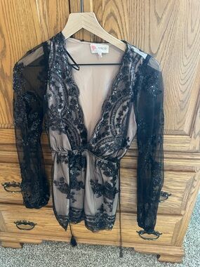 L'ATISTE Black Sheer Beaded Romper